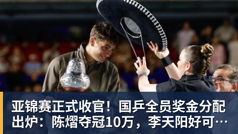 PG电子亚锦赛正式收官！国乒全员奖金分配出炉：陈熠夺冠10万，李天阳好可惜，温瑞博太憋屈，还不够买一张来回的机票！差距太大